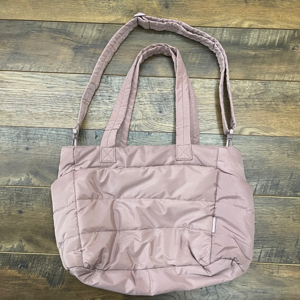 Bagsmart Puffer Tote Bag Mauve Pink Quilted Laptop Travel Gym Crossbody Pockets
